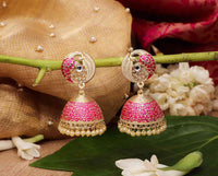 Rani Color Meenakari Peacock Jhumki