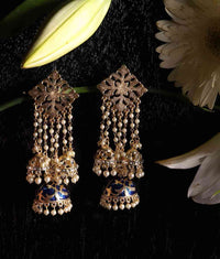 Blue Color Meenakari Long Chain Jhumka Earring For Women