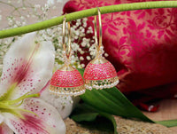 Alia Bhatt Inspired Hand Crafted Rani Colored Golden Hoop Jhumki