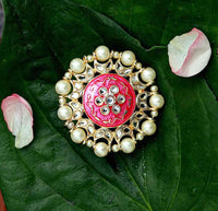 Hand Crafted Pearl Kundan Bond Ring Pink