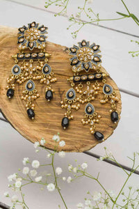 Handcrafted Meenakari Kundan Triple Chain Princess Jhumki Black