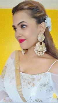 Royal Queen Handcrafted Kundan Pearl Golden Jhumki