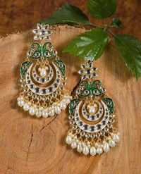 Green Color Peacock Chandbali Earring For Women