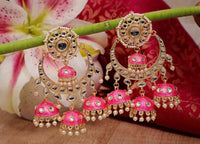 Hand Crafted Unique Multi Jhumki Chandbali Pink