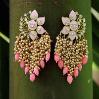 Bollywood Celebrity Inspired Pink Colored Hand Crafted Pearl Meenakari Jhumki
