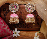 Deepika Padukone Inspired Kundan Peach Hand Crafted Meenakari Jhumka