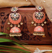 Peach Colored Hand Crafted Meenakari Lotus Chandbali