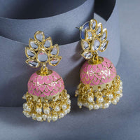 Designer Peach Color Meenakari Kundan Jhumka