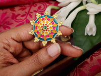 Hand Crafted Meenakari Ring Golden Turquoise