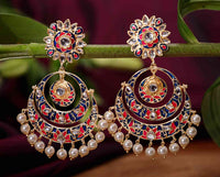 Alia Bhatt Inspired Hand Crafted Meenakari Blue Colored Triple Chandbali