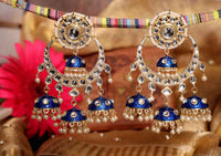 Hand Crafted Unique Multi Jhumki Chandbali Blue