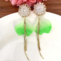 Green Petal Long Chain Earring
