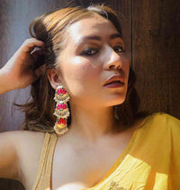 Rani Color Meenakari Triple Chandbali Earring