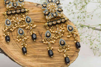 Handcrafted Meenakari Kundan Triple Chain Princess Jhumki Black
