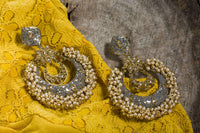 Grey Color Meenakari Chandbali Earrings
