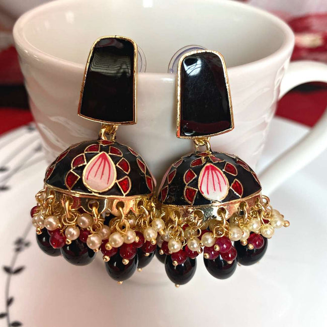 Black Color Handcrafted Meenakari Jhumka Earring