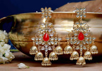 Hand Crafted Chandelier Kundan Jhumka Orange