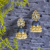 Blue Color Meenakari Kundan Jhumka