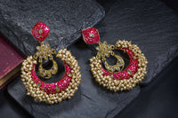 Rani Color Meenakari Chandbali Earrings