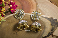Grey Color Meenakari Kundan Jhumka Earring
