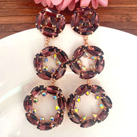 Wine Color Glass Stone Long Trendy Earrings