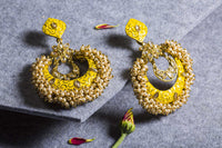 Yellow Color Meenakari Chandbali Earrings 