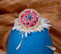 Pink Color Meenakari Kundan Rings For Women