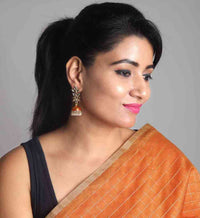 Hand Crafted Exquisite Designer Light Weight Kundan Earring Orange