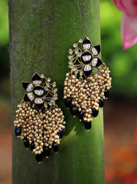 Bollywood Celebrity Inspired Black Colored Hand Crafted Pearl Meenakari Jhumki