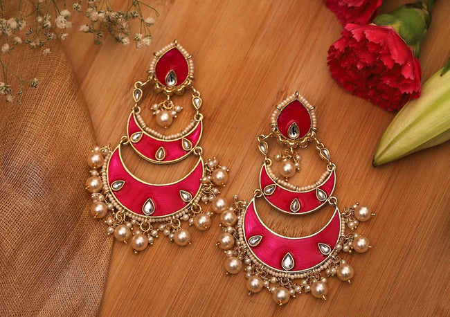 Rani Color Chandbali Earring For Women