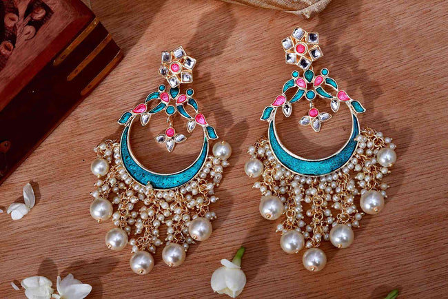 Deepika Padukone Inspired Hand Crafted Pearl Drop Chandbali Turquoise