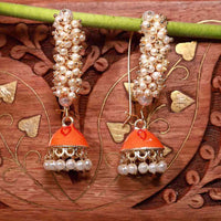 Maharashtrian Style Hand Crafted Meenakari Unique Long Orange Jhumki