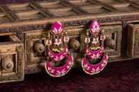 Rani Color Meenakari Kundan Chandbali Earring