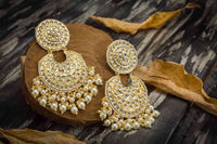 Royal Queen Handcrafted Kundan Pearl Golden Jhumki