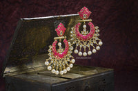 Rani Color Meenakari Chandbali Earring