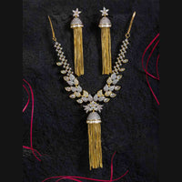Bollywood Celebrity Inspired American Diamond Long Necklace Earring Set