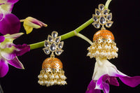 Orange Color Designer Meenakari Kundan Jhumka Earring