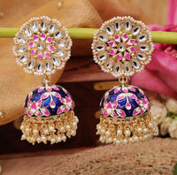 Deepika Padukone Inspired Kundan Blue Hand Crafted Meenakari Jhumki
