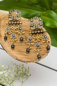 Handcrafted Meenakari Kundan Triple Chain Princess Jhumki Black