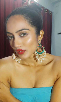 Deepika Padukone Inspired Hand Crafted Pearl Drop Chandbali Turquoise