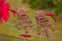 Handcrafted Meenakari Kundan Triple Chain Princess Jhumki Pink