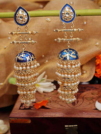Gorgeous blue Color Meenakari Designer multi Layered Jhumka Earring inspired by Sonam Kapoor by Aferando
