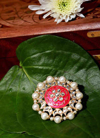 Hand Crafted Pearl Kundan Bond Ring Pink