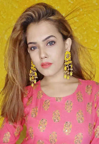 Yellow Color Meenakari Designer Long Earring For Women