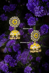 Yellow Color Meenakari Jhumka Earring for women