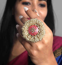 Hand Crafted Designer Pearl Loved Ring Pink