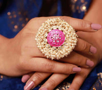 Hand Crafted Designer Pearl Loved Ring Pink