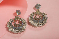 Grey Color Meenakari Chandbali Earrings