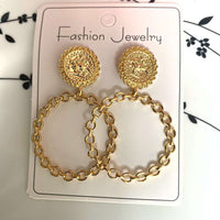 Aferando Gold Plated Big Circle Hollow Coin Link Earrings For Women and Girls