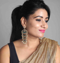 Sonam Kapoor Inspired Hand Crafted Turquoise Blue Meenakari Long Layered Chandbali